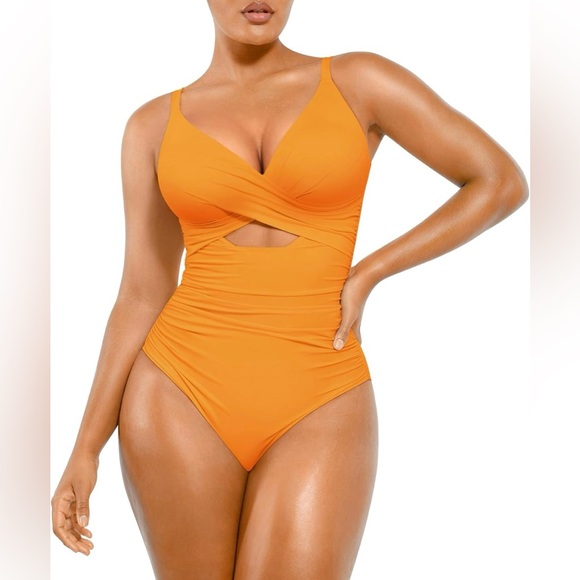 Shapellx Other - SHAPELLX Tummy Control Swimsuit Women V Neck One Piece Ruched Built-in Bra